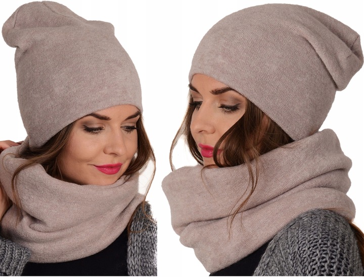 POLSKI Komplet CZAPKA + KOMIN Tunel Szal KOLORY Zestaw damski MODNY