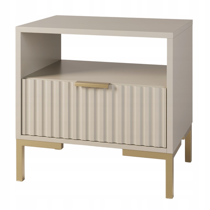 Szafka nocna z ryflowanym frontem KASZMIR/BEŻ stolik nocny złoty