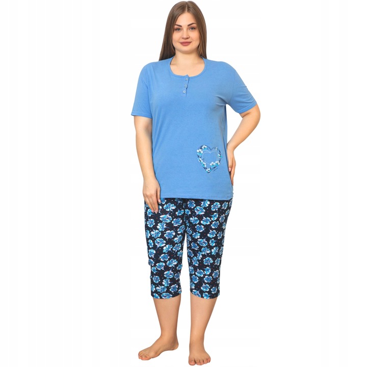 BAWEŁNIANA PIŻAMA DAMSKA DUŻE ROZMIARY KRÓTKI RĘKAW SPODNIE 3/4