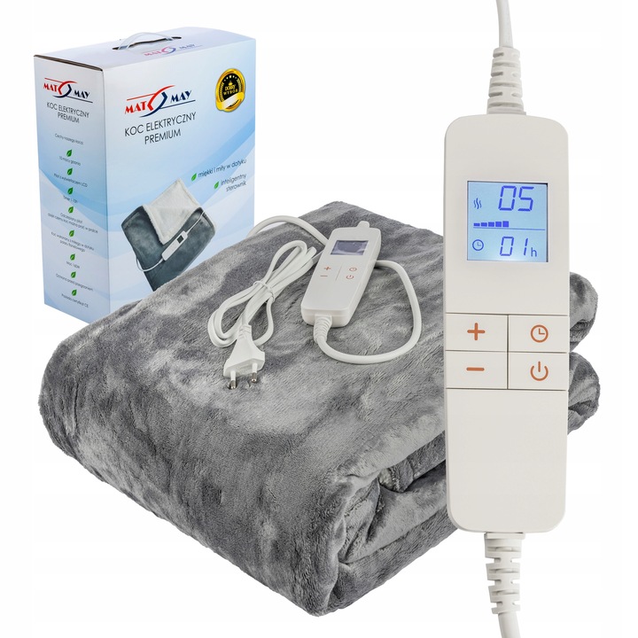 DUŻY 180x160 Koc Elektryczny Pluszowy Mata grzewcza Pilot LCD Timer