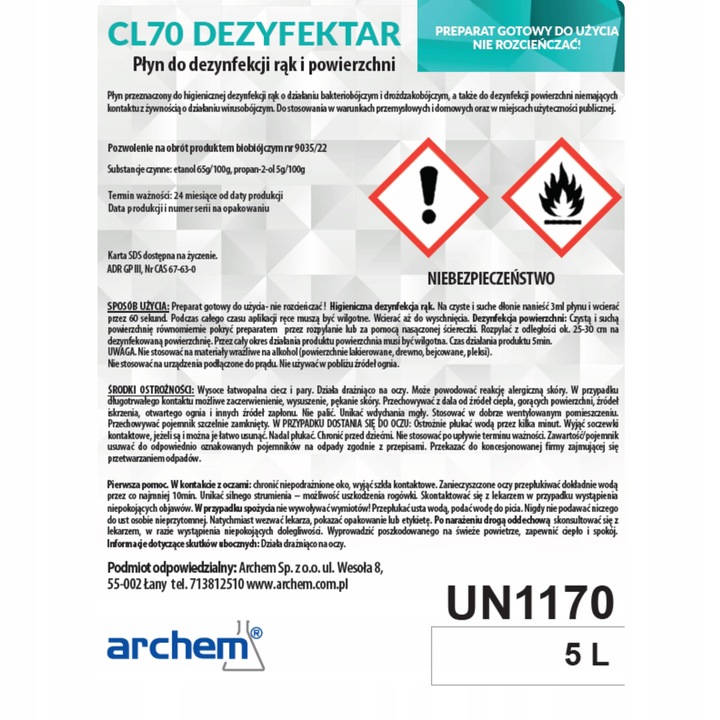 Płyn do dezynfekcji 5L – do rąk, powierzchni