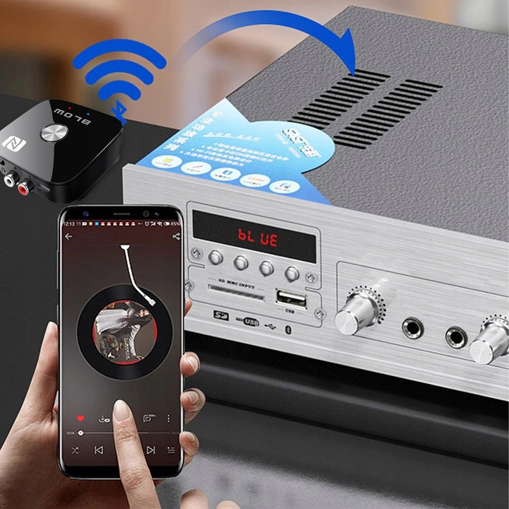 ADAPTER ODBIORNIK DO WIEŻY BLUETOOTH 5.3 NFC AUX RCA USB PILOT ZESTAW