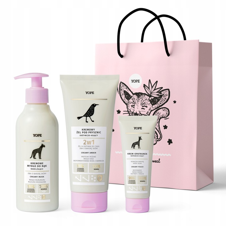 YOPE Zestaw kosmetyków CREAMY MIX| żel |mydło| krem do rąk| torebka GRATIS