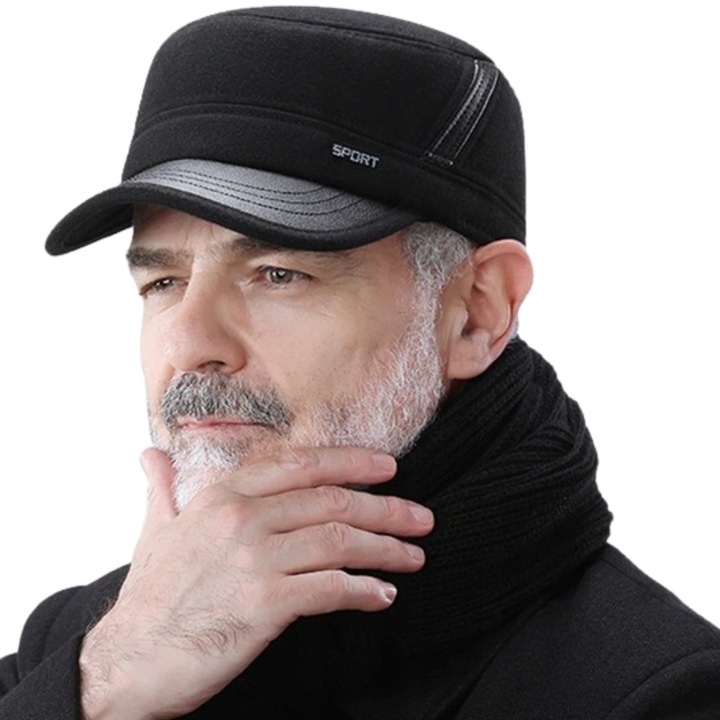 ZIMOWA CZAPKA Z DASZKIEM CHOWANE NAUSZNIKI CIEPŁA DLA STARSZEJ OSOBY