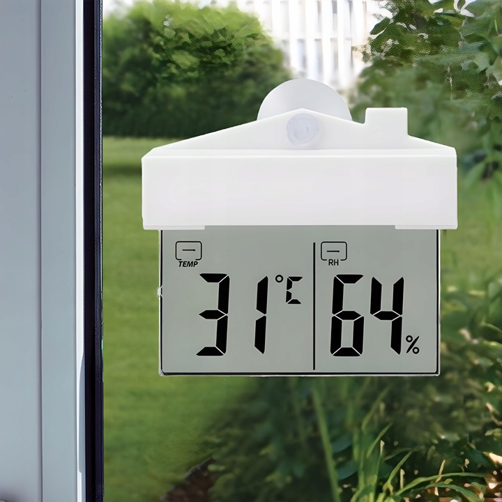 TERMOMETR ZEWNĘTRZNY WEWNĘTRZNY OKIENNY NA OKNO HIGROMETR CYFROWY °C/°F