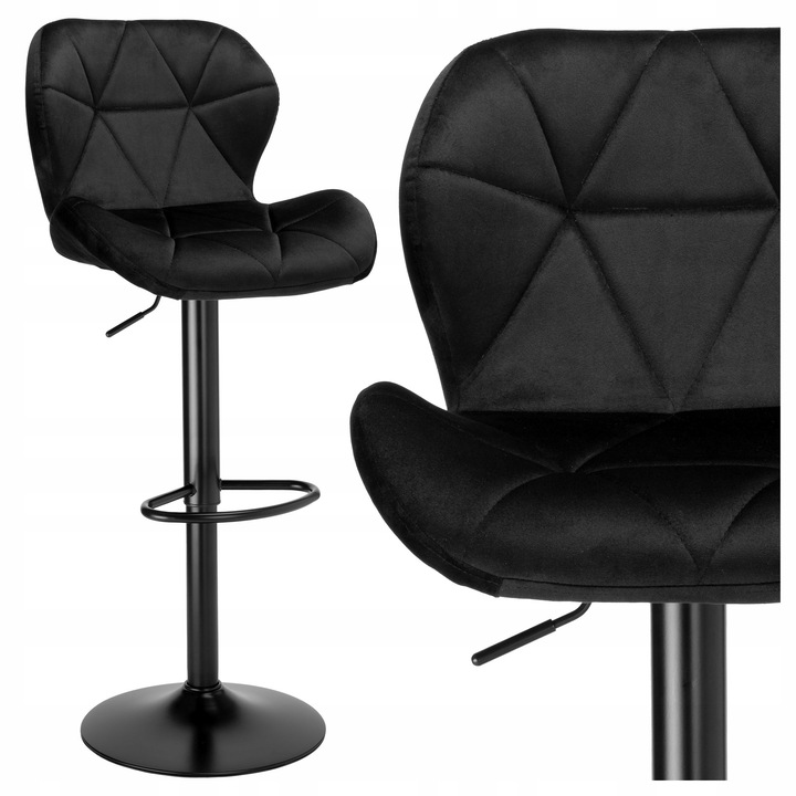 KRZESŁO BAROWE OBROTOWE REGULOWANE PIKOWANE HOKER WELUROWY CZARNY