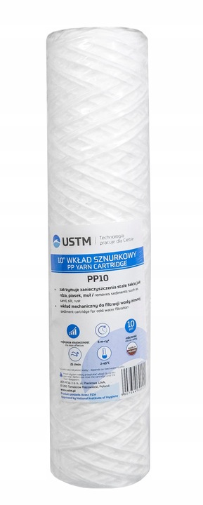 FILTR DO WODY WKŁAD SZNURKOWY 10" FILTRACJA 10 MIKRON PP10M 10 SZTUK USTM