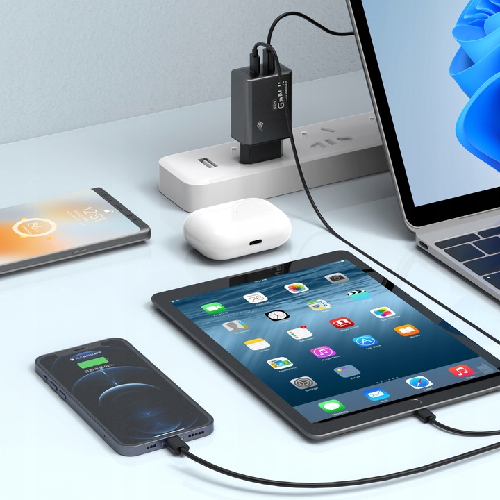 Szybka ładowarka sieciowa GaN II 45W 3A QC 3.0 1x USB C + 1x USB A