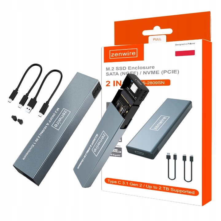 Obudowa na dysk SSD NVME/SATA PCIe M.2 USB-C Gen2 Kieszeń Adapter dysku M2