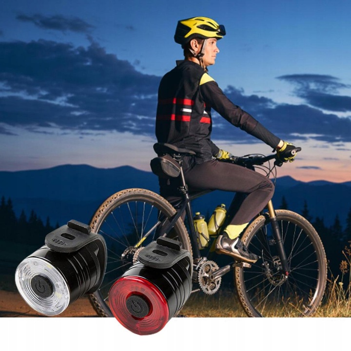LAMPKA ROWEROWA PRZÓD TYŁ LED LAMPKI DO ROWERU NA KIEROWNICĘ ZESTAW BATERIE