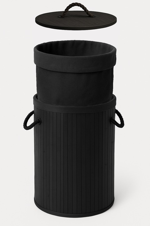 OKRĄGŁY KOSZ NA PRANIE BIELIZNĘ BAMBUSOWY ZAMYKANY SKŁADANY POJEMNY OVAL BL