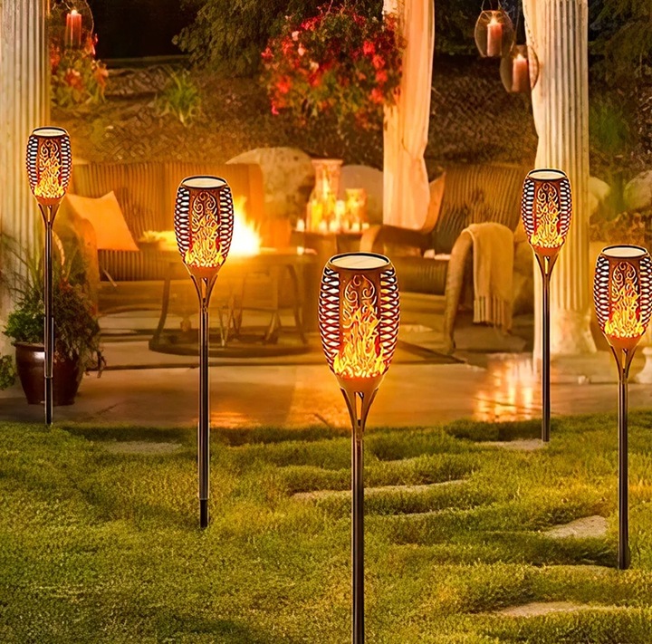 Lampy Solarne Ogrodowe LED Pochodnia Płomień Latarnia Lampki Do Ogrodu