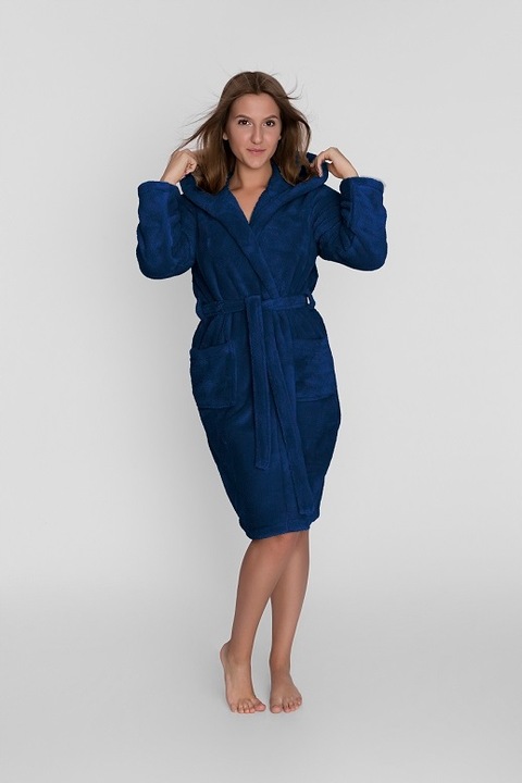 Granatowy szlafrok męski z kapturem ciepły miękki S / M