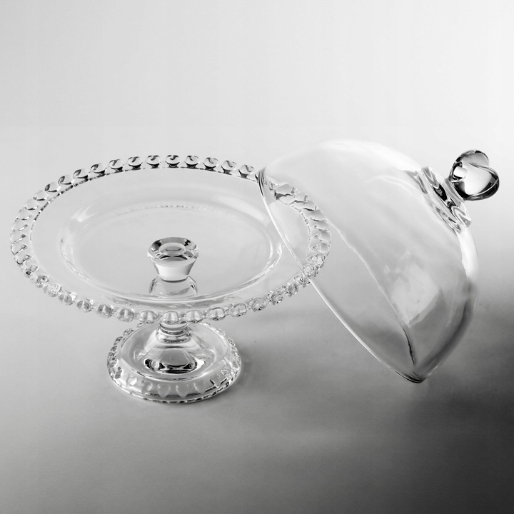 PATERA SZKLANA Z KLOSZEM I NÓŻKĄ 19,5CM NA CIASTO DESER SERY DO SERWOWANIA
