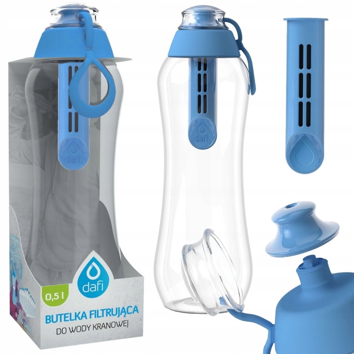 Bidon niebieska błękitna butelka filtrująca wodę wkład filtr Dafi SOFT