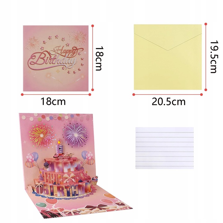 Kartka URODZINOWA GRAJĄCA Melodia ŚWIATŁO TORT LED ZDMUCHNIJ ŚWIECZKĘ Magia