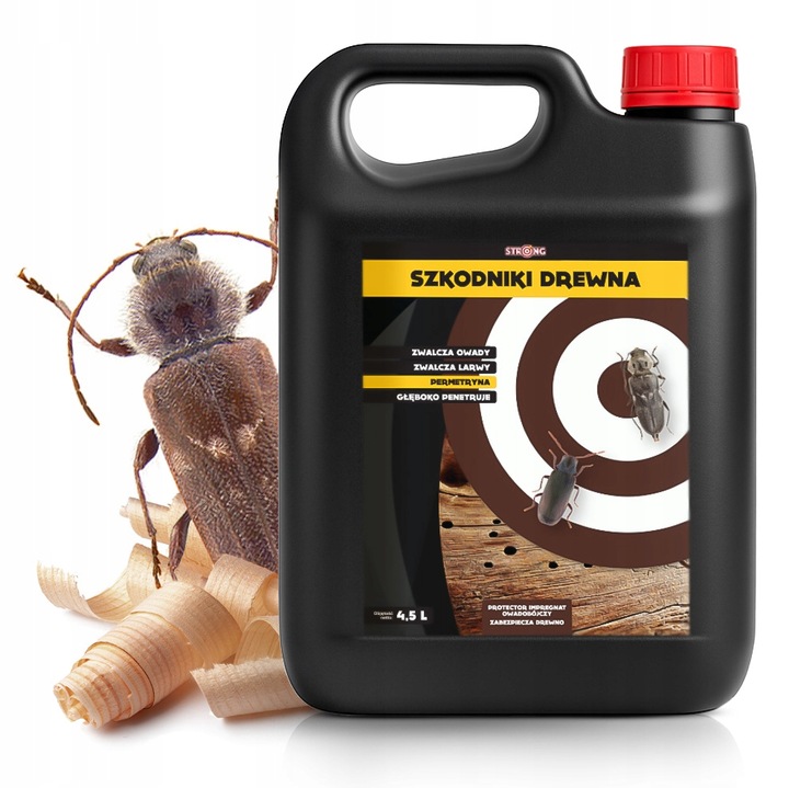 STRONG NA SZKODNIKI DREWNA KORNIKI SPUSZCZELE KOŁATKI PERMETRYNA 4,5L