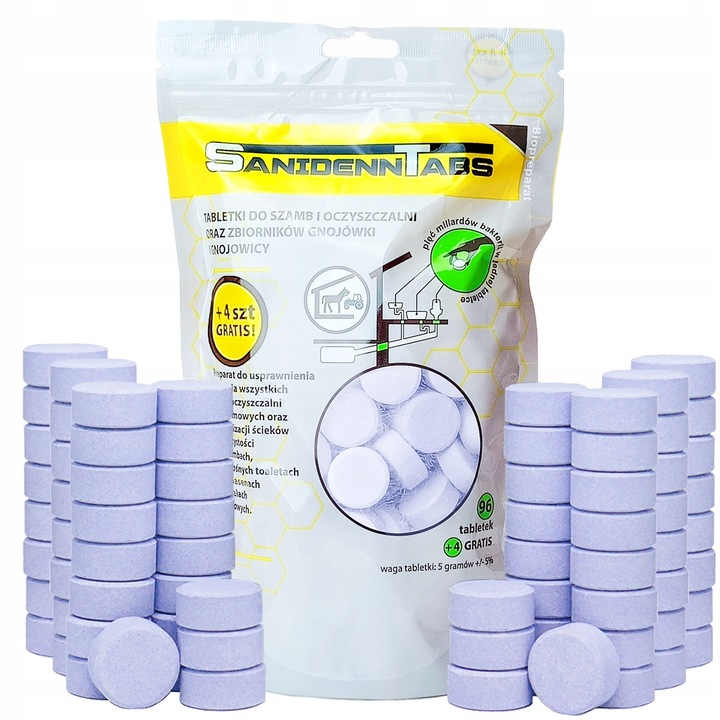TABLETKI do SZAMBA SANIDENN 96+4 TABS MOCNE BAKTERIE do OCZYSZCZALNI 2