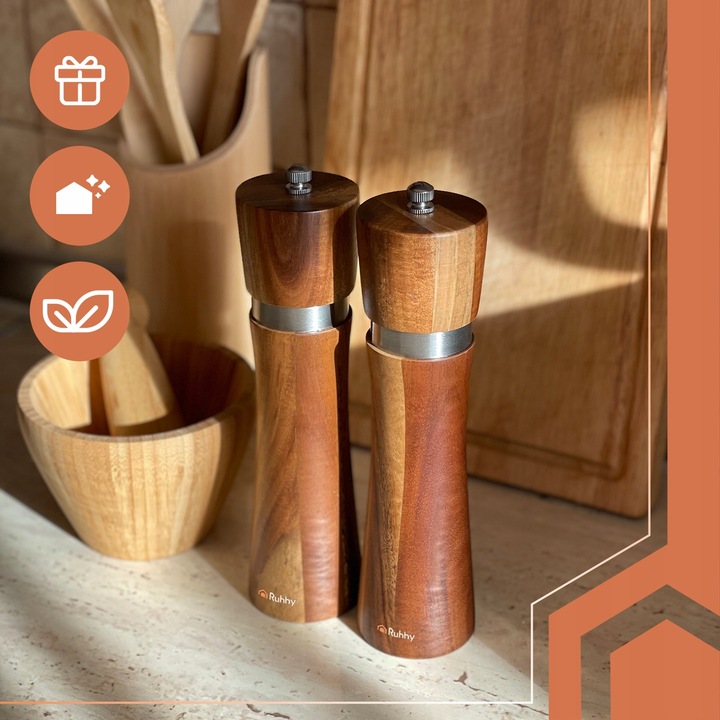 Młynek do Pieprzu i Soli Drewniany Zestaw 2 szt Ręczny Precyzyjne