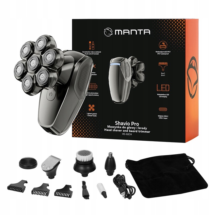 GOLARKA MĘSKA 7 Głowic TRYMER 7D DO GŁOWY BRODY NOSA Tytanowe Ostrza