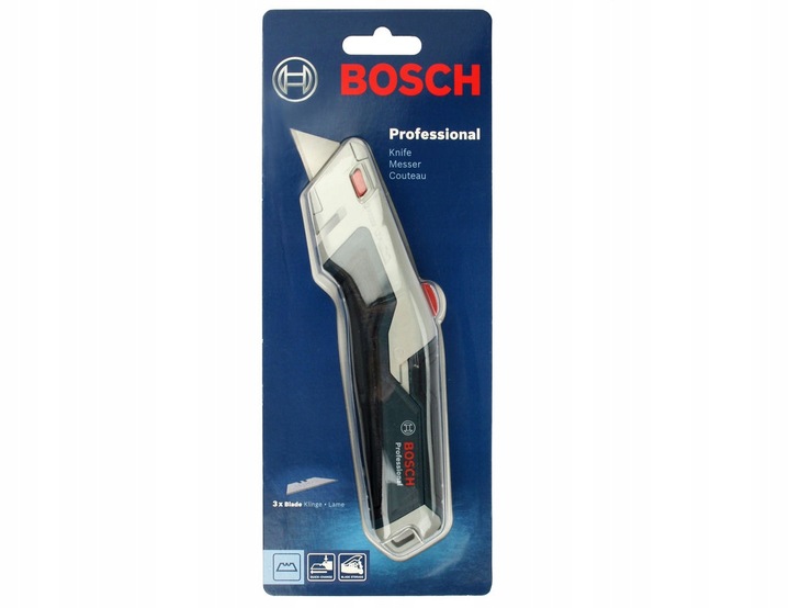 Nóż chowany na ostrza trapezowe BOSCH + 3 ostrza