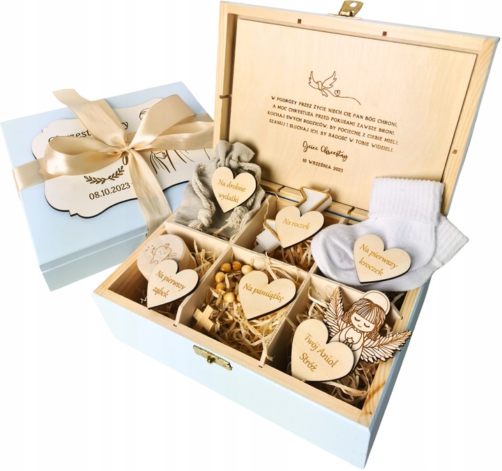 Pamiątka Chrztu Świętego Prezent na Chrzest z Grawerem BŁĘKITNE