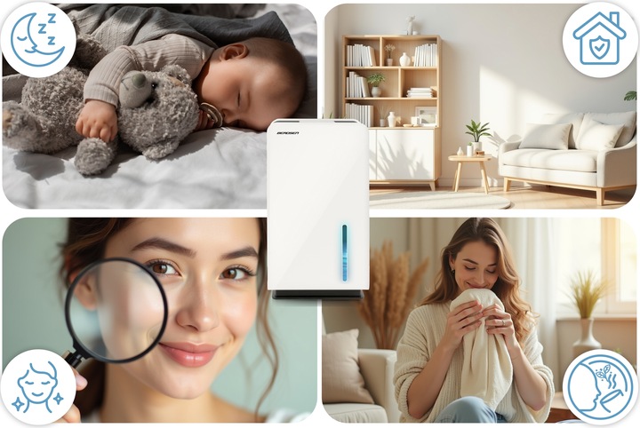 OSUSZACZ POWIETRZA POCHŁANIACZ WILGOCI 64W HEPA 34dB TIMER LED Berdsen