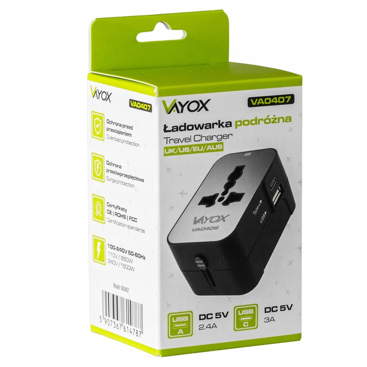 PRZEJŚCIÓWKA ADAPTER PODRÓŻNY CAŁY ŚWIAT GNIAZDKA UK USA EU ŁADOWARKA