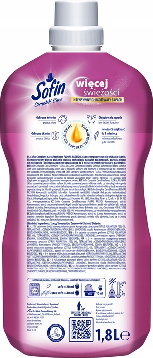 Sofin Płyn do Płukania Tkanin Mix 360pr 1,8l x5szt