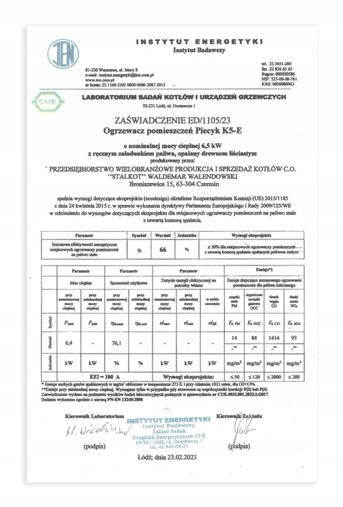 Piec koza piecyk szamotowy 13 cegieł 2mm ATEST EKO 6,5 kW EKOPROJEKT