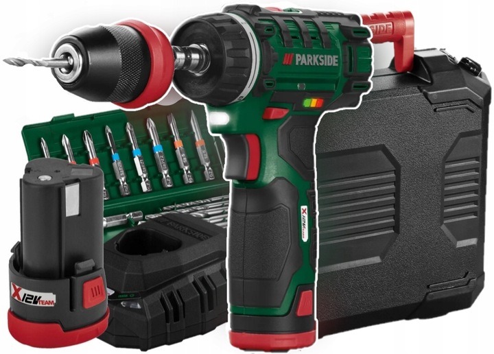 PARKSIDE Wiertarko-wkrętarka PBSA 12 E4 AKU i ŁADOWARKA + BITY