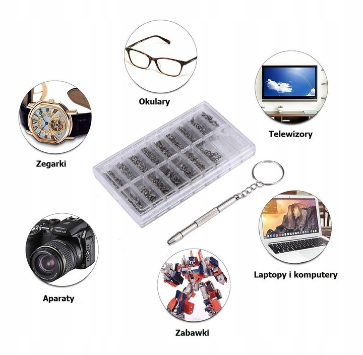 ZESTAW ŚRUBEK ŚRUBKI NAKRĘTEK 1000 SZT DO NAPRAWY OKULARÓW M1.4 M1.6 STAL