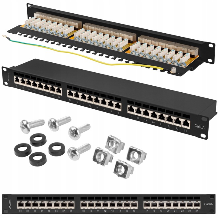 PATCHPANEL 24 PORT 1U 19" KAT.6A FTP EKRANOWANY CZARNY LANBERG