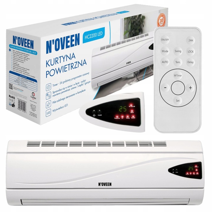 Kurtyna powietrzna HC2200 LED Energooszczędna Timer LED SWING Pilot