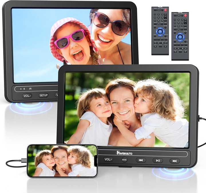 PRZENOŚNE DVD SAMOCHODOWE 2 ODTWARZACZE BN1205B USB SD 10,5" AKU