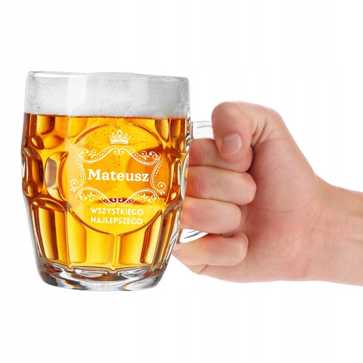 Prezent dla taty chłopaka na święta Kufel do piwa z grawerem + otwieracz