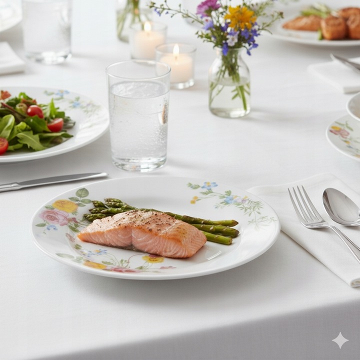 KOMPLET ZESTAW SERWIS OBIADOWY TALERZE 18el 6 OSÓB wzór kwiaty NA PREZENT