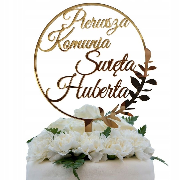 Topper na komunię z imieniem złoty Pierwsza Komunia IMIĘ złote lustro tort