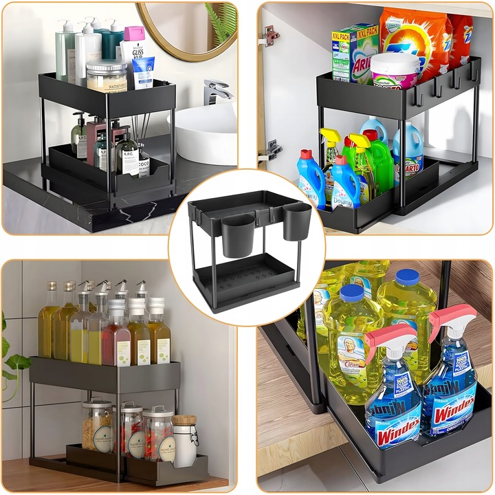 Dwupoziomowa Półka Regał Stojak Mocna pod Zlew Wysuwana do Kuchni