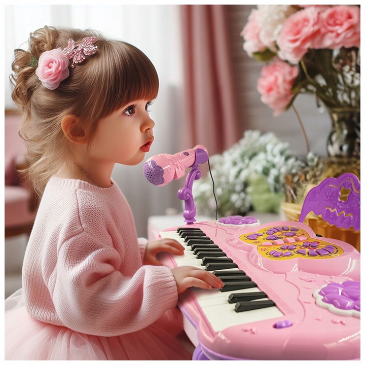 DUŻE PIANINO ORGANY KEYBOARD DLA DZIECI KRZESEŁKO MIKROFON NAGRYWANIE 37KL