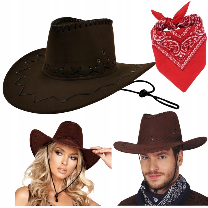 strój KOWBOJA KOWBOJKI KOWBOJKA kapelusz kowbojski + bandamka 8-99 lat