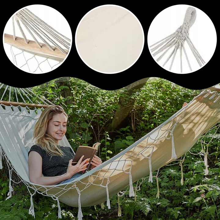 Wygodny HAMAK OGRODOWY BOHO makrama HUŚTAWKA ogrodowa LEŻAK WISZĄCY mocny