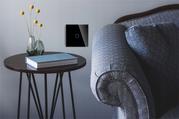 WŁĄCZNIK ŚWIATŁA SZKLANY DOTYKOWY POJEDYNCZY CZARNY WIFI TUYA LED SZKŁO