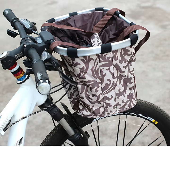 KOSZ ROWEROWY PRZEDNI KOSZYK NA KIEROWNICĘ UCHWYT TORBA SAKWA BRĄZOWY