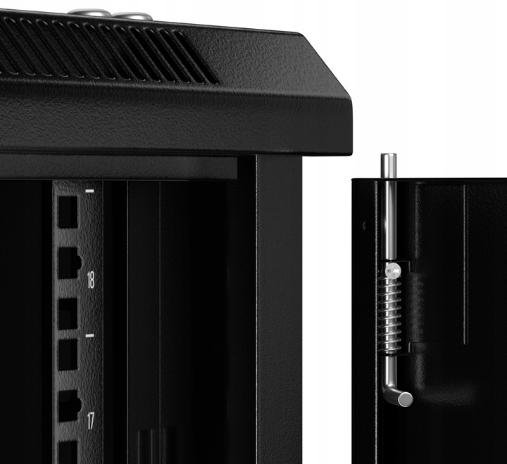 Szafa wisząca RACK 19" 18U, 450mm, Netrack F-Line, czarna, drzwi szklane