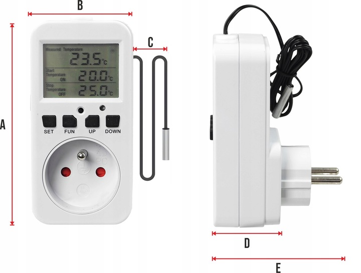 TERMOSTAT TIMER CYFROWY REGULATOR TEMPERATURY GNIAZDO SIECI 230V max. 3680W
