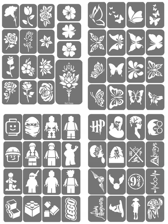 Szablony do tatuaży brokatowych, Tatuaże brokatowe - mix 50 sztuk