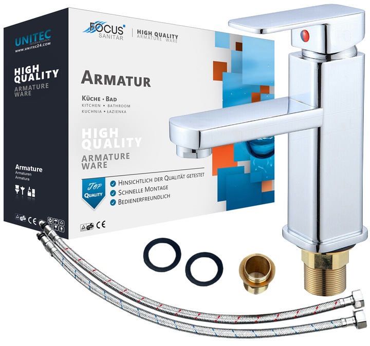 BATERIA ŁAZIENKOWA UMYWALKOWA KRAN STOJĄCA KWADRAT DO UMYWALKI CUBE CHROM