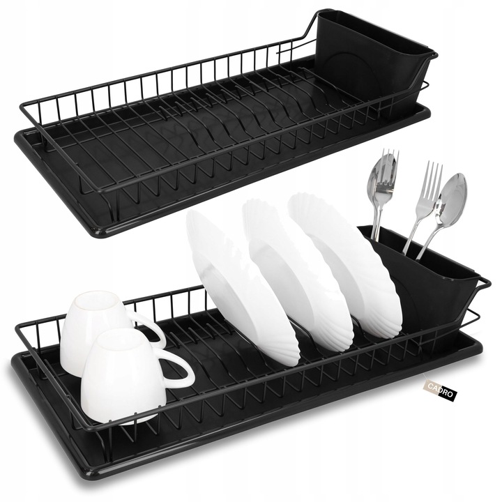 Suszarka do naczyń ociekacz na sztućce stojąca czarna plastikowa 50,5
