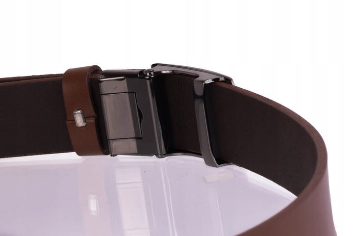 SKÓRZANY Pasek AUTOMAT garnitur jeans BRĄZ